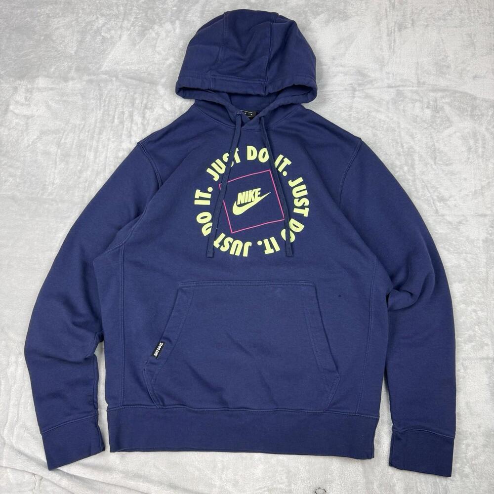 Nike Just Do It Hoodie Fleece Navy Pullover Sweatshirt Logo Men Size M Athletic